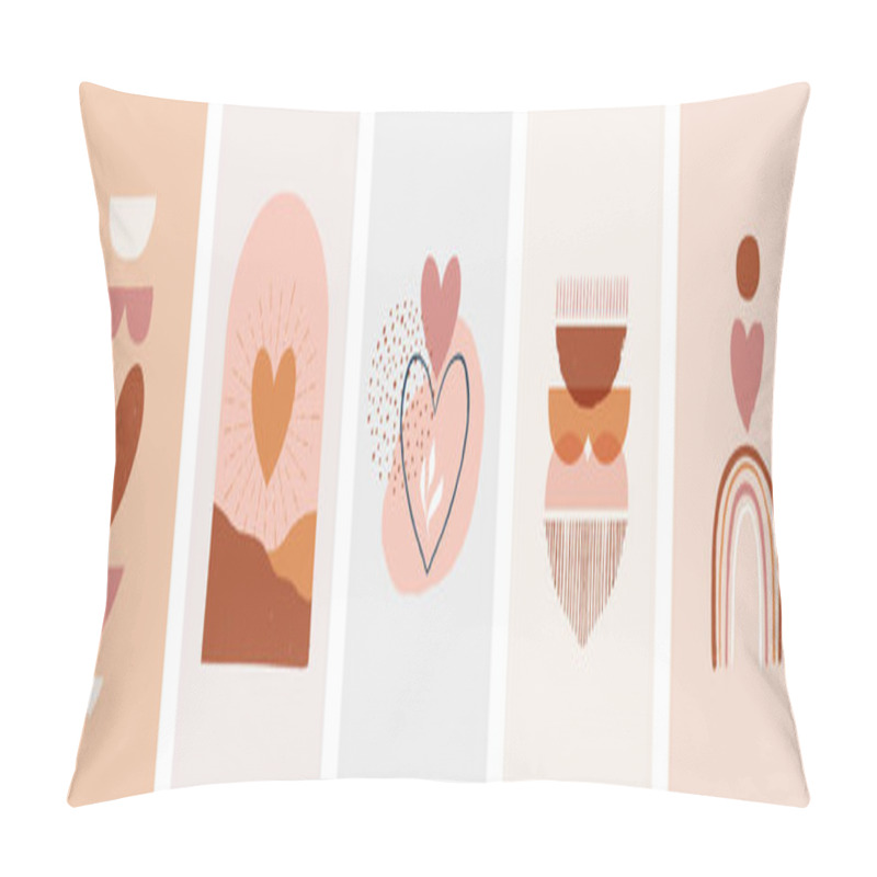 Personality  Bohemian, Boho Valentines Day Illustrations, Hand Drawn Artwork In Terracotta, Earthy Colours, Heart And Love Concept Design Pillow Covers