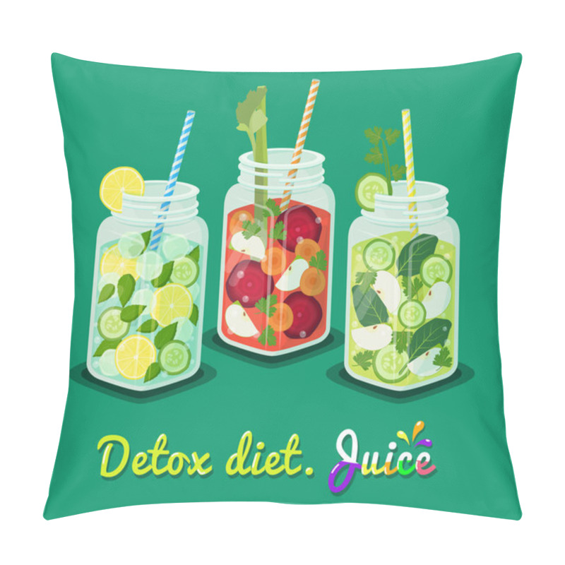 Personality  Detox Diet Poster Mug Set Vector Illustration Pillow Covers