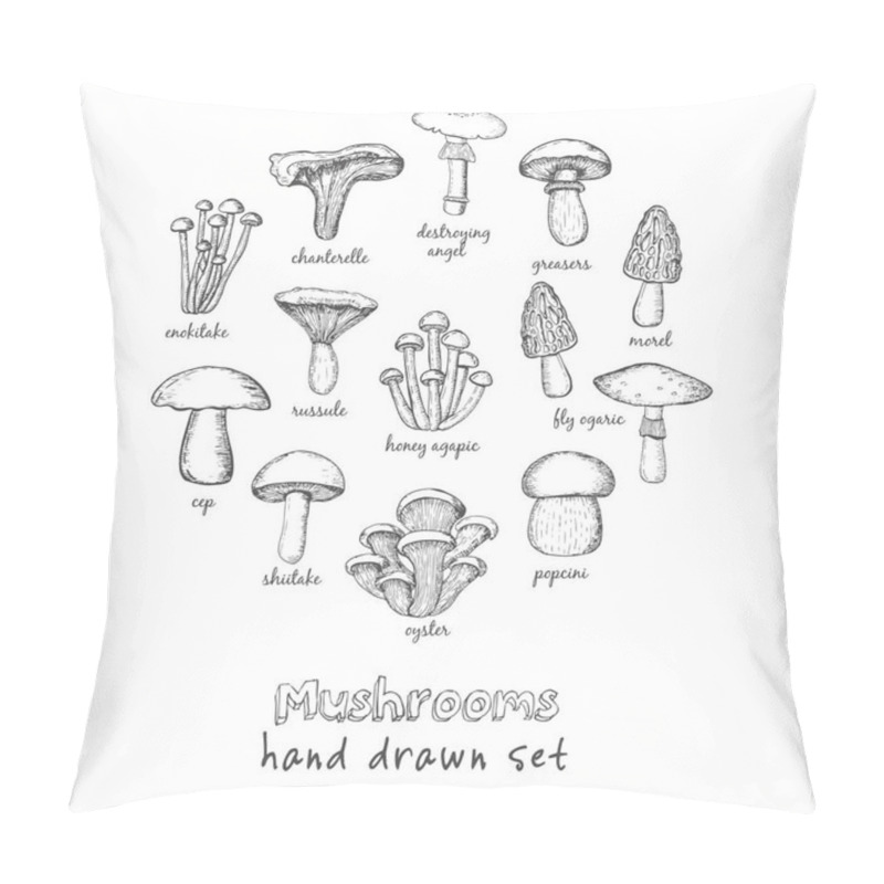 Personality  Vector Set Of Mushrooms For Design Menus, Recipes And Packages Product Pillow Covers