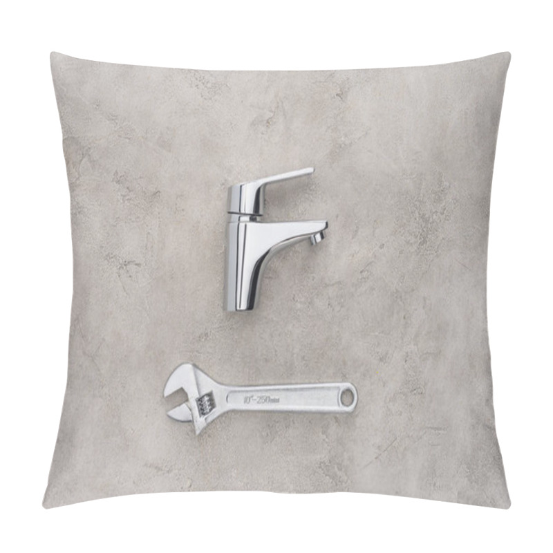 Personality  Top View Of Water Mixer With Pipe Wrench On Concrete Surface Pillow Covers