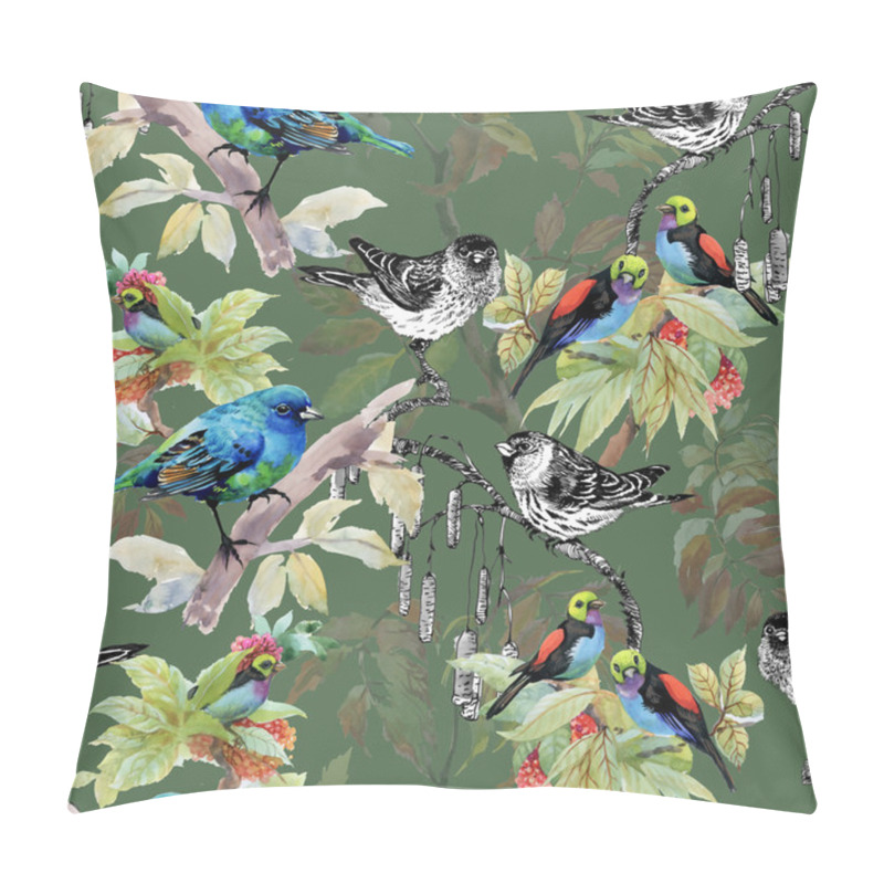 Personality  Sketched Birds On Twigs Pillow Covers