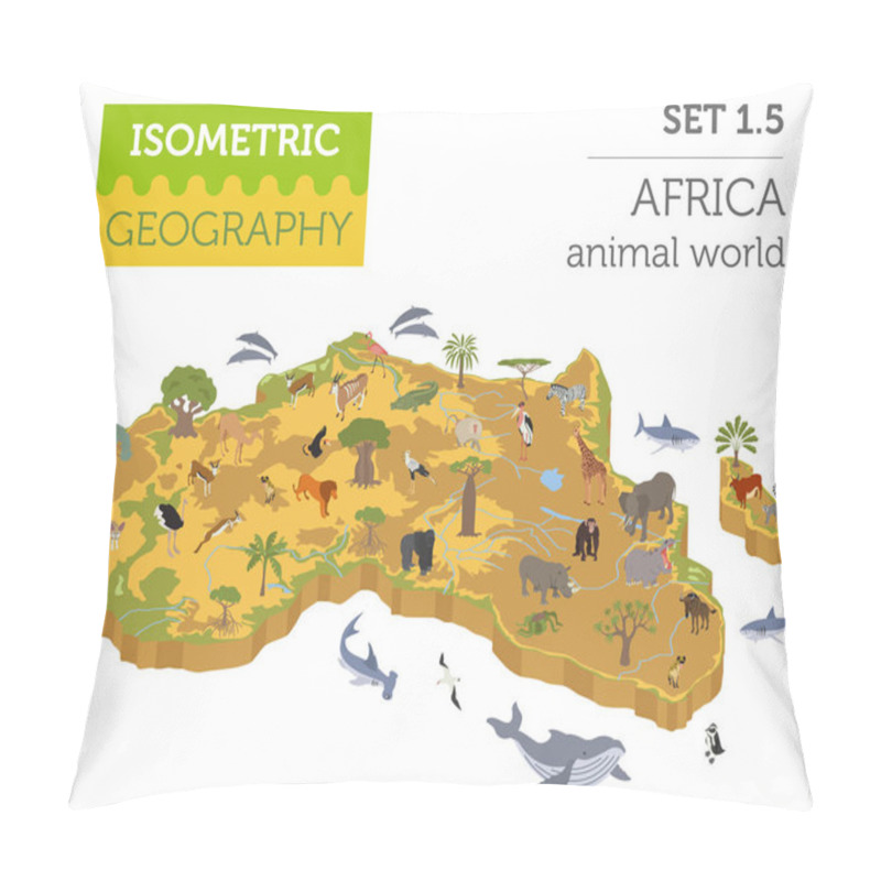 Personality  Flat 3d Isometric Africa Flora And Fauna Map Constructor Element Pillow Covers