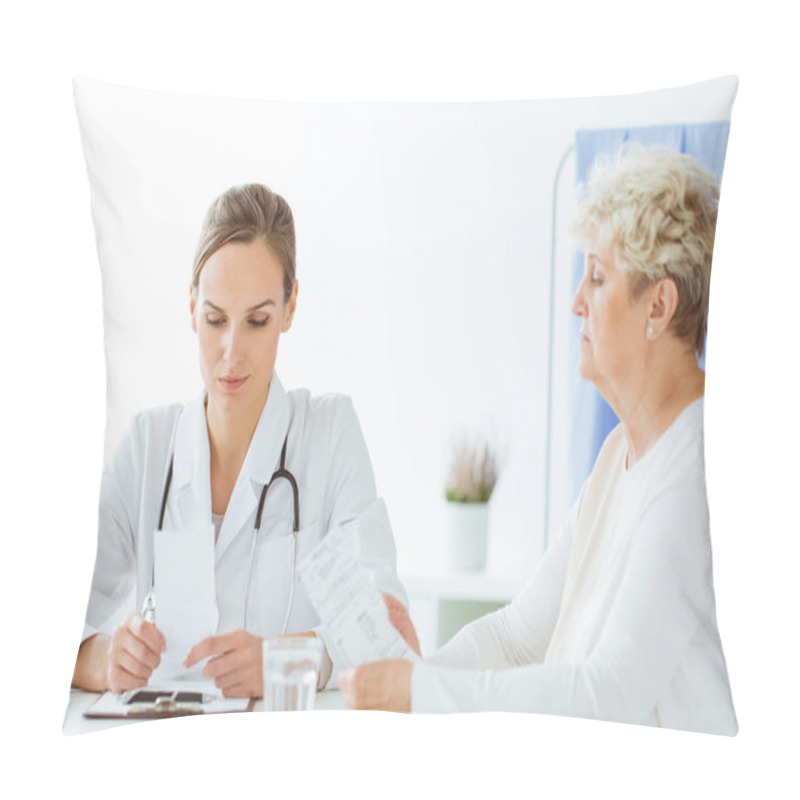 Personality  General Doctor Consulting With Patient Pillow Covers