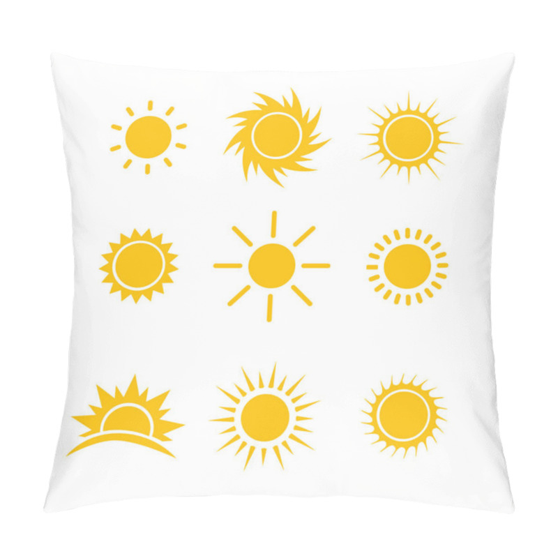 Personality  Sun Icon Vector Set. Flat Design. Collection Of Sun Stars. Logo Or Weather Icon. Pillow Covers