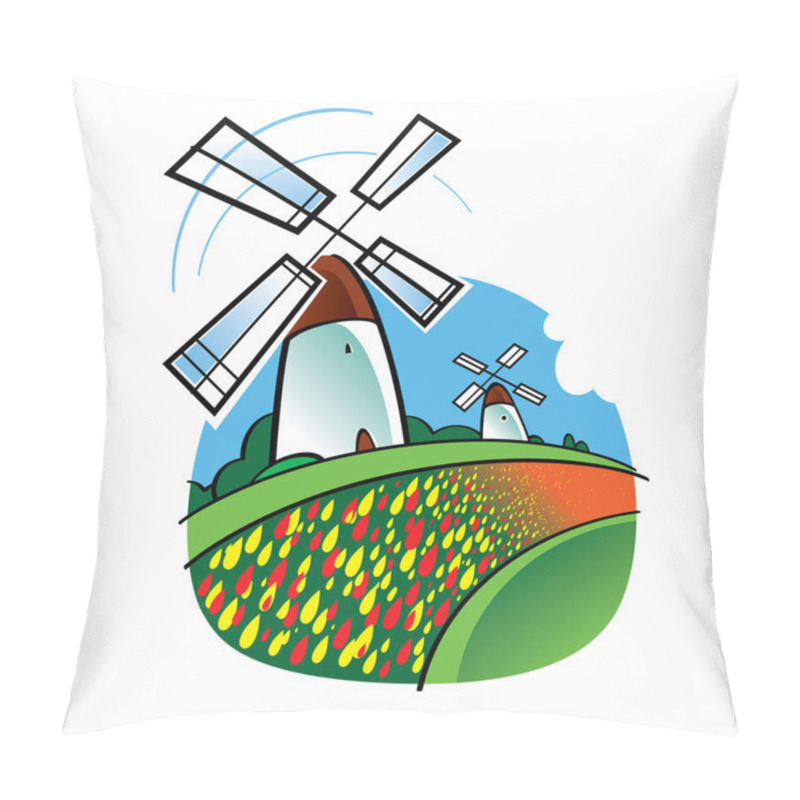 Personality  World Famous Landmark - Dutch Windmills And Tulips Flowers Pillow Covers