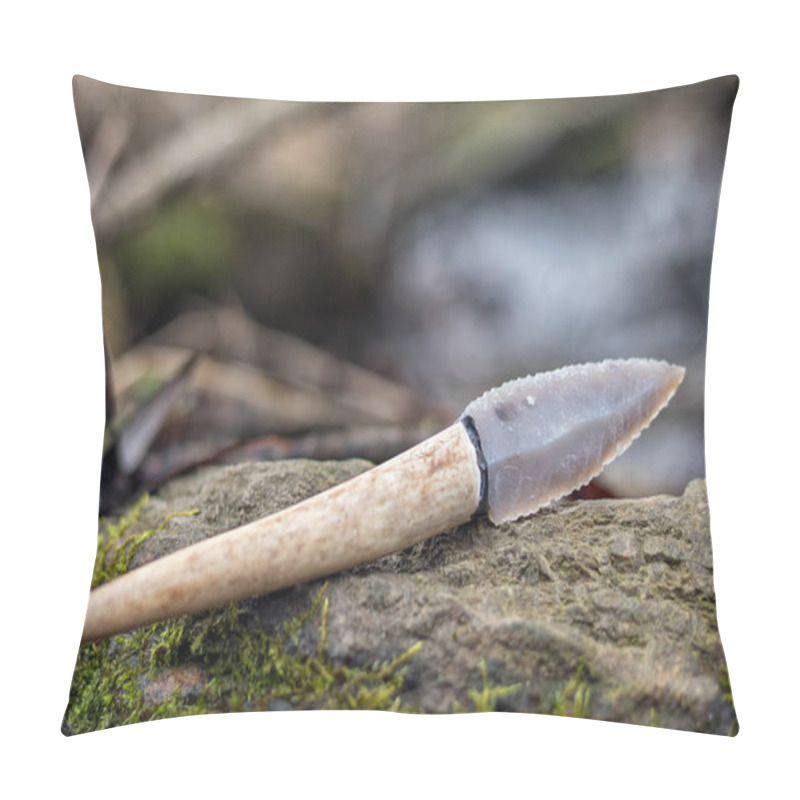 Personality  Flint Knife - Stone Age Tool (leaf Blade In Deer Antler) In Nature Pillow Covers