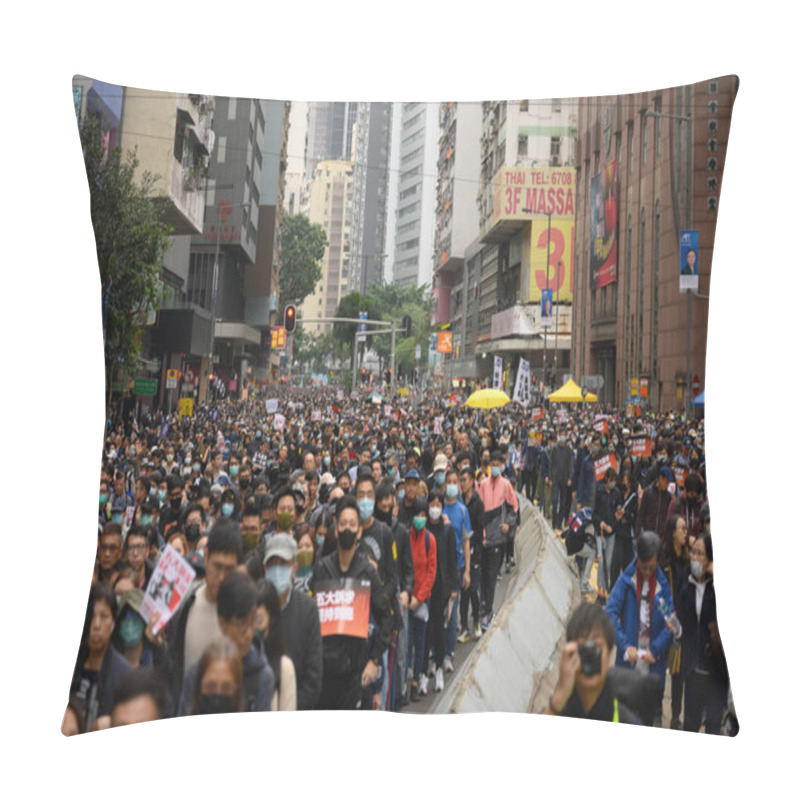 Personality  Hong Kong - Jan 1, 2020: A Million Attend Demo, Demand For Universal Suffrage, 2020 Direct Democratic Elections For Legislative Council Without Functional Constituency. Pillow Covers