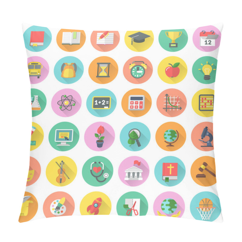 Personality  Flat School Subjects Icons In Circles With Long Shadows Pillow Covers