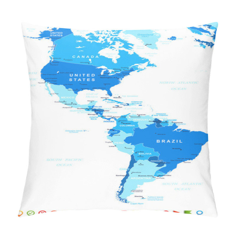 Personality  North And South America - Map And Navigation Icons - Illustration. Pillow Covers