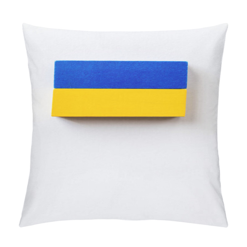 Personality  Top View Of Blue And Yellow Blocks On White Background With Copy Space, Ukrainian Concept Pillow Covers