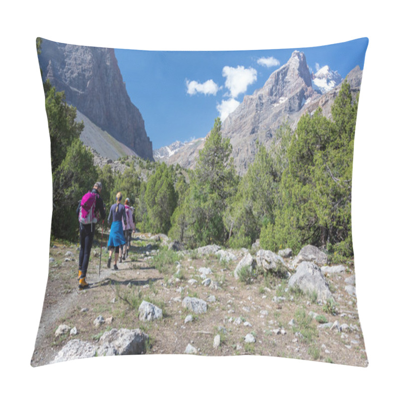 Personality  Group Of Hikers Walking Into Wilderness Pillow Covers