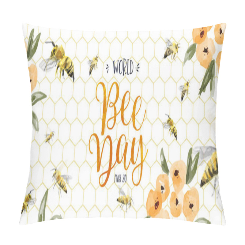 Personality  World Bee Day Web Banner Illustration Of Hand Drawn Bumblebee Swarm With Yellow Spring Flower Decoration. Eco Friendly Holiday Event Design For Bees Conservation. Pillow Covers