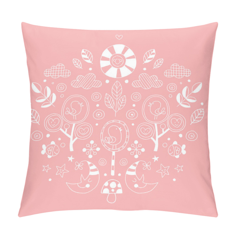 Personality  Sun, Moon, Birds, Trees And Hearts Pillow Covers