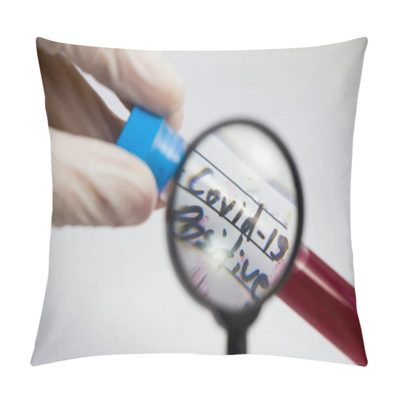 Personality  Corona Virus Positive Blood Test Tubes On The White Background, Studio Shoot. Blood Test Samples. Diagnosis And Laboratory. Pillow Covers