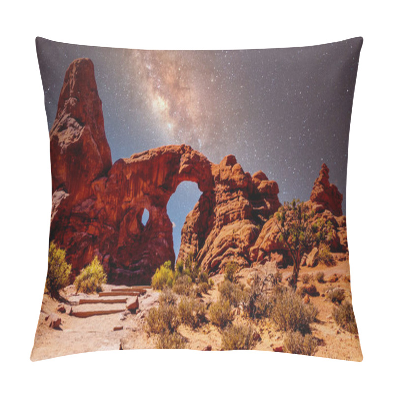 Personality  The Night Sky And Milky Way Over The Delicate Sandstone Arch Of The Turret Arch, One Of The Many Large Sandstone Arches In Arches National Park Utah, United States Under A Starry Sky Pillow Covers