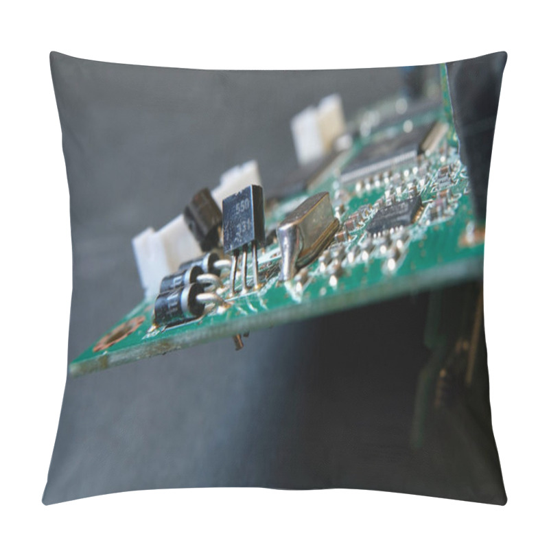 Personality  Soldered Electronic Components On Circuit Board. Focused On Semiconductor Elements That Diode And Transistor. Pillow Covers