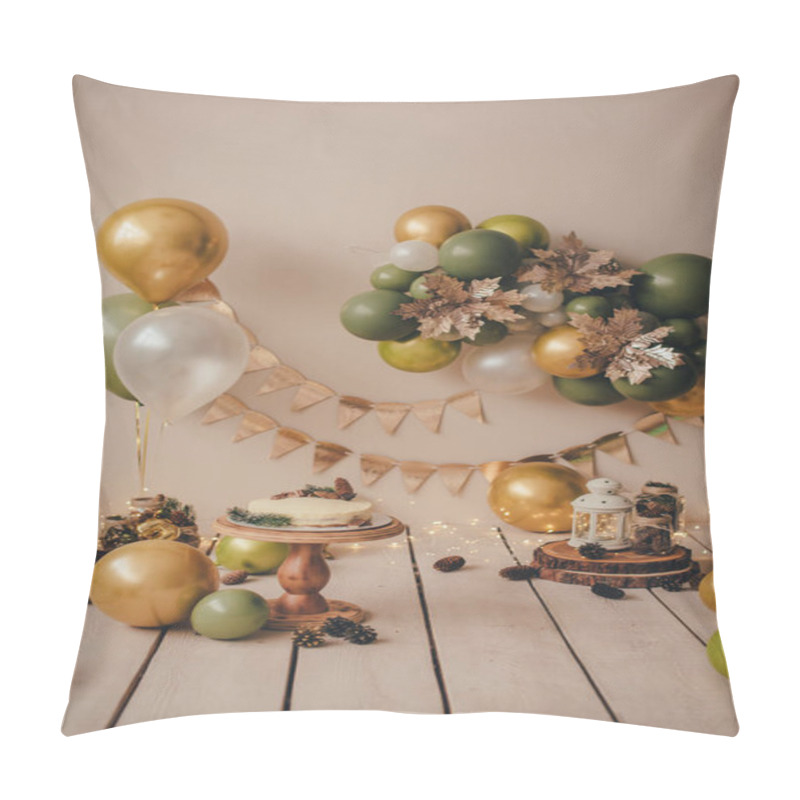 Personality  Stylish Photo Zone In Beige And Green Tones Pillow Covers