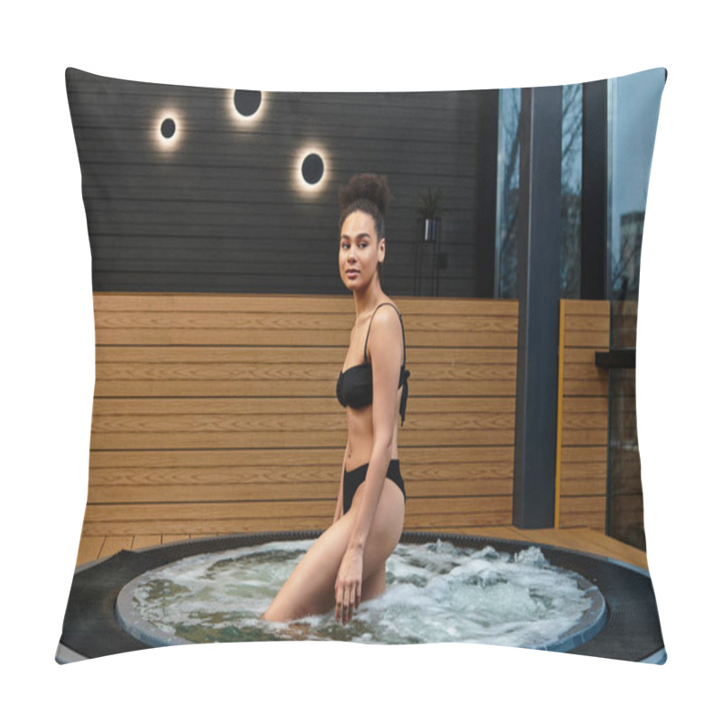 Personality  A Young Chic Woman Relaxes In A Soothing Spa, Embodying Peace And Wellbeing. Pillow Covers