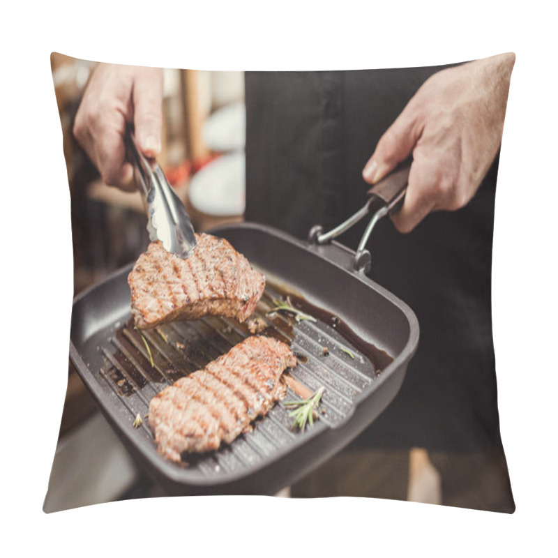 Personality  Man Cooking Steaks Pillow Covers