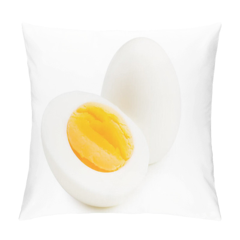 Personality  Single Whole Boiled Egg With Halved Egg Isolated On A White Background Pillow Covers