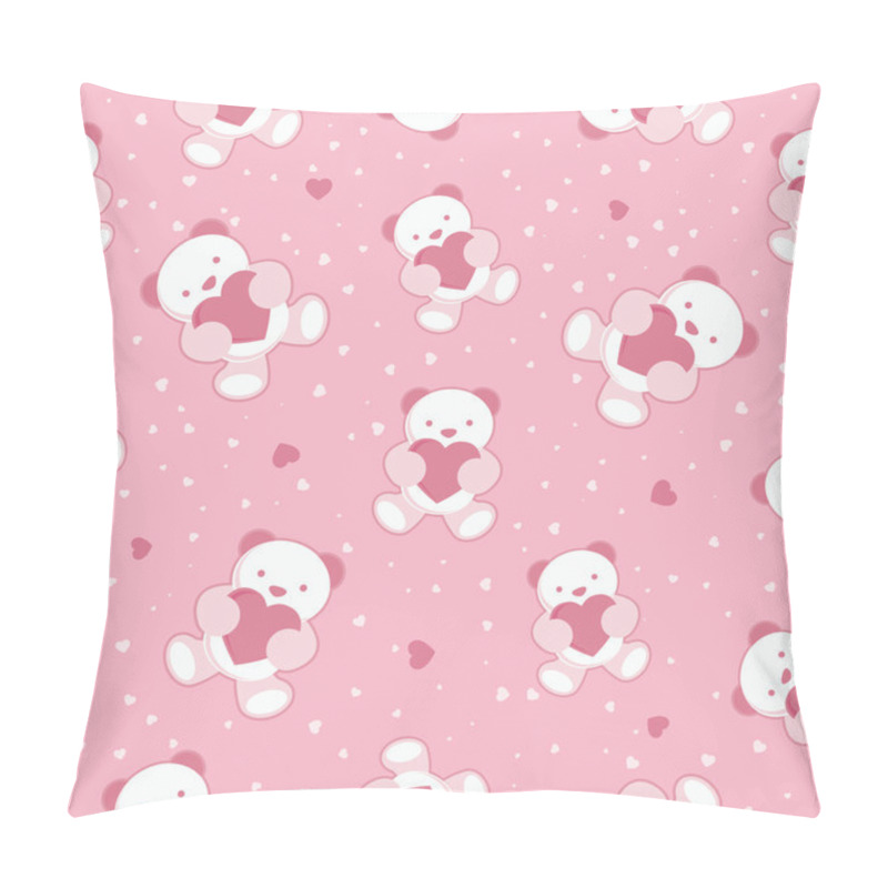 Personality  Seamless Pink Baby Background With Teddy Bear And Hearts. Vector Illustration. Pillow Covers