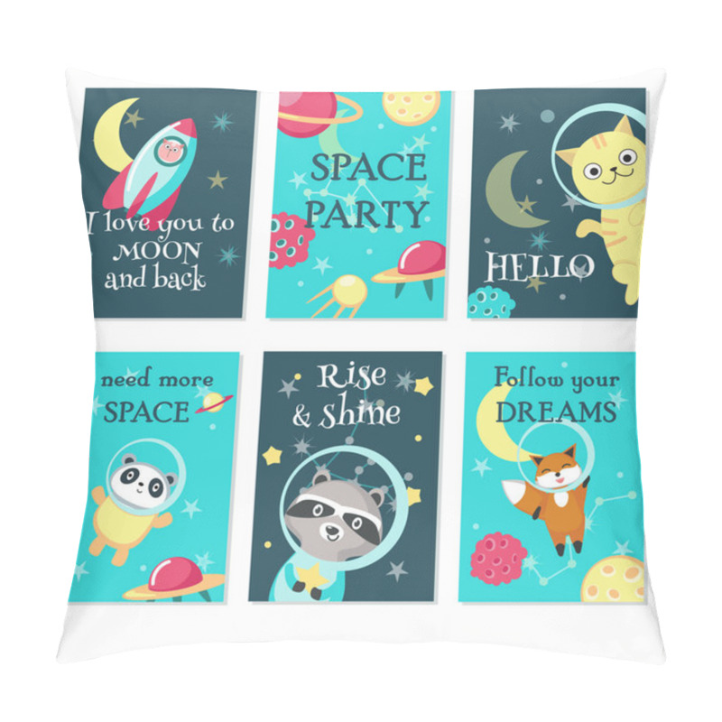 Personality  Space Party Invitation Card Vector Template Set Pillow Covers