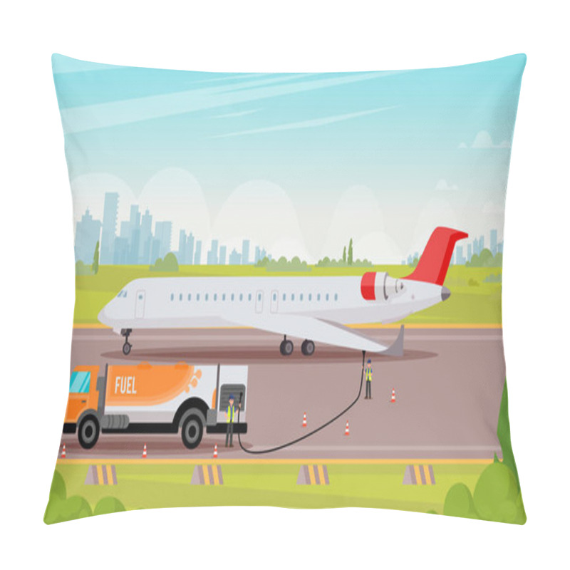 Personality  Refueling Passenger Aircraft Flat Illustration. Pillow Covers