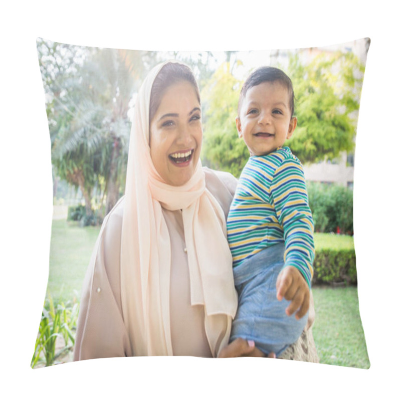 Personality  Arabic Mom And Her Little Toddler Playing Outdoors Pillow Covers