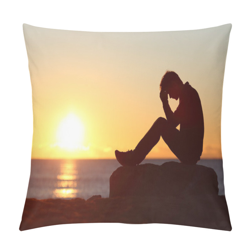 Personality  Sad Man Silhouette Worried On The Beach Pillow Covers