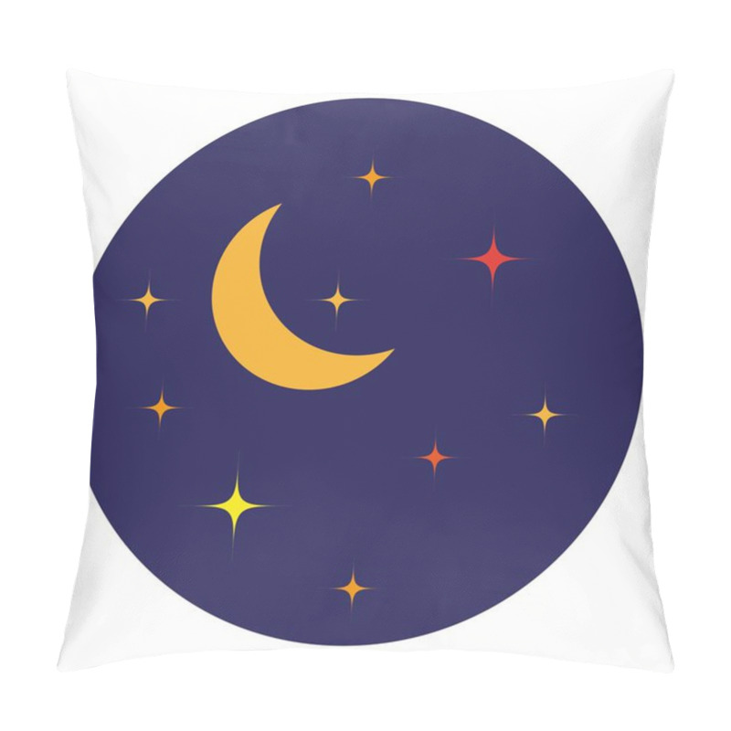 Personality  Yellow Crescent Moon. Sparkling Star Pattern. Deep Blue Background. Night Vector Symbol. EPS 10. Pillow Covers