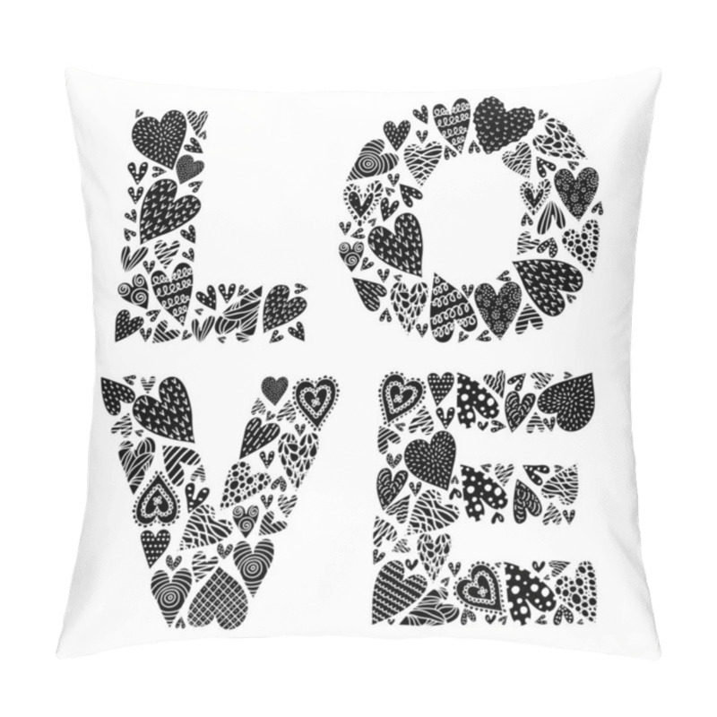 Personality  Cute LOVE Card As Letters Decorated With Hand Drawn Hearts. Pillow Covers