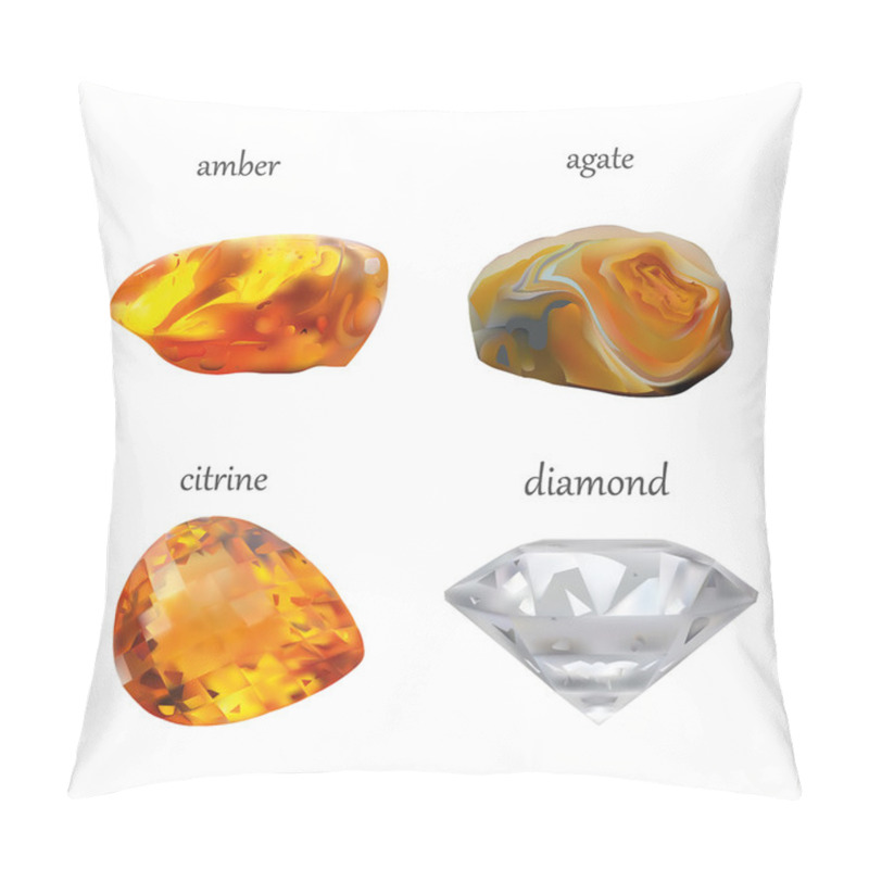 Personality  Vector Realistic Gems Jewelry Stones Collection. Isolated On White Background Pillow Covers