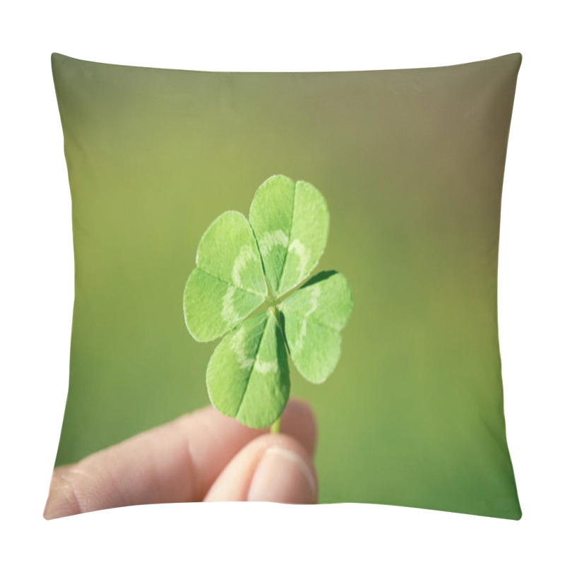 Personality  Holding A Lucky Four Leaf Clover, Good Luck Shamrock, Or Lucky Charm. Pillow Covers