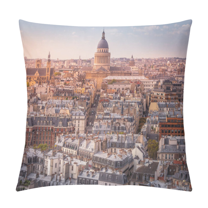 Personality  Pantheon And Quarter Latin Parisian Roofs At Golden Sunrise Paris, France Pillow Covers