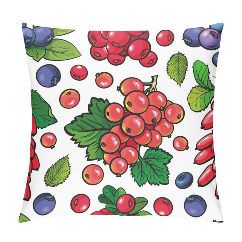 Personality  Summer Berries Seamless Pattern With Fresh Ripe Fruits And Green Leaves In Sketch Style Pillow Covers