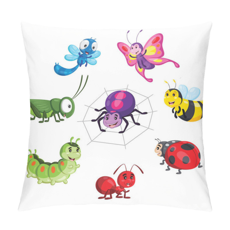 Personality  Illustration Of Cute Cartoon Insect Set. Pillow Covers