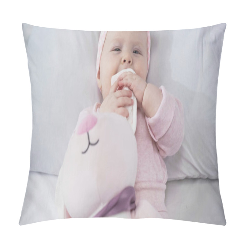 Personality  Top View Of Infant Baby Sucking Soft Toy In Bedroom Pillow Covers