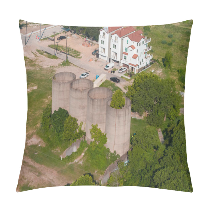 Personality  Aerial Drone Photo Of Old Abandoned Farm Storage Silos For Grains Pillow Covers