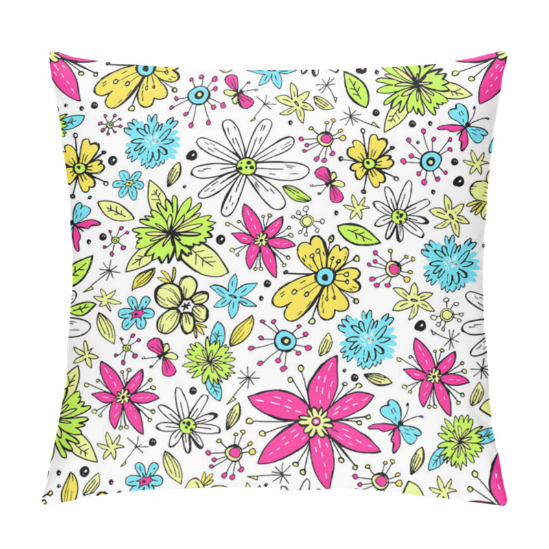 Personality  Seamless Pattern With Doodle Flowers Pillow Covers