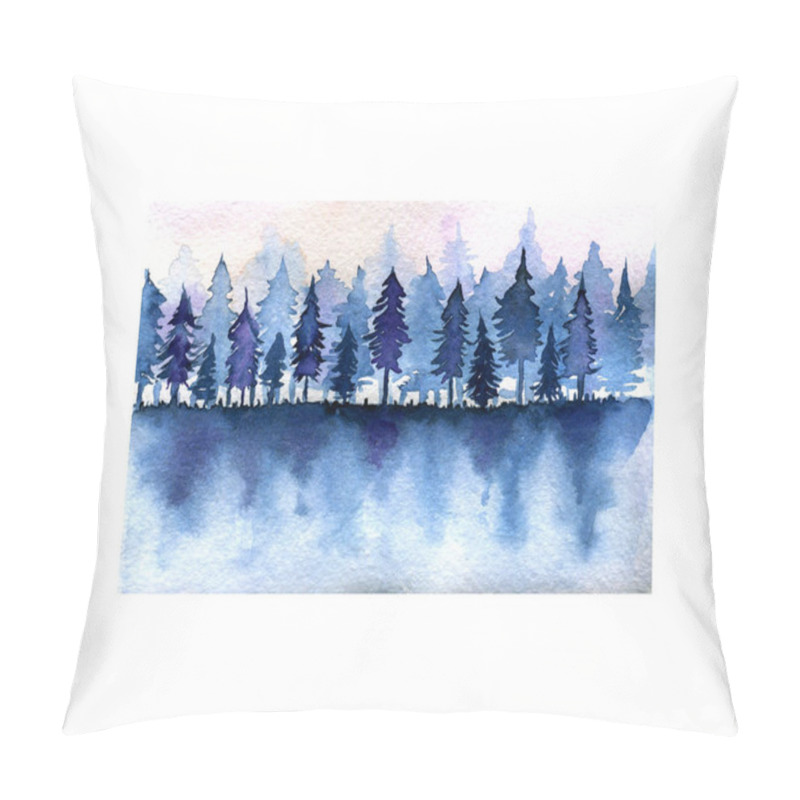 Personality  Dark Blue Spruce Forest And Pink Sky Landscape  Pillow Covers