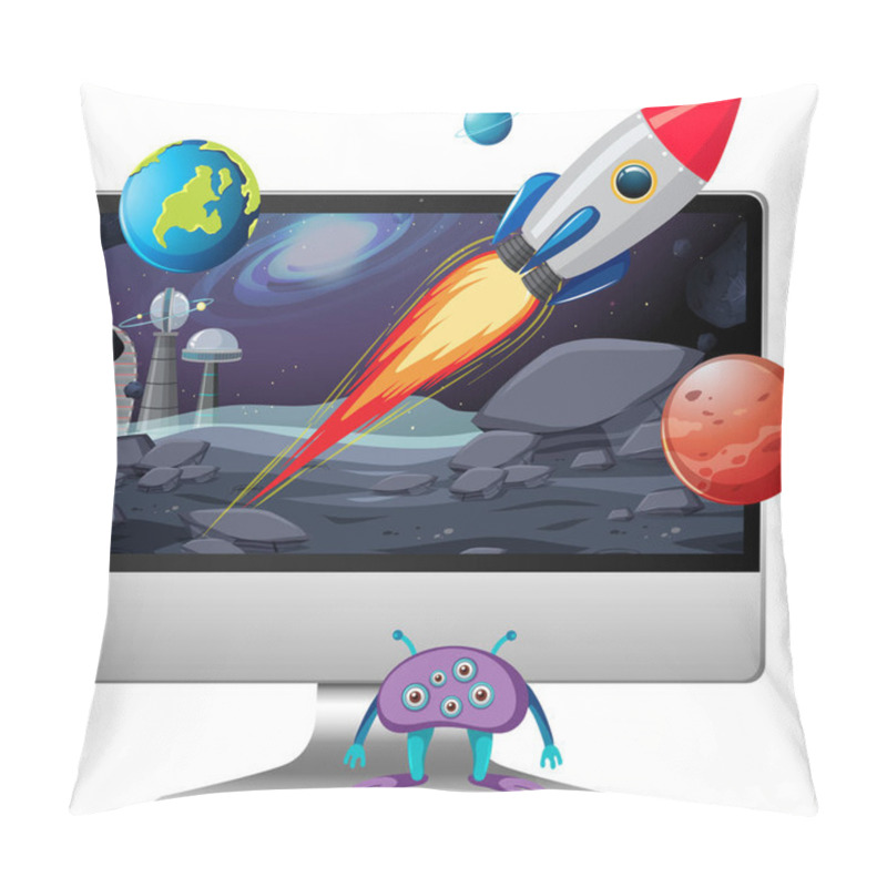 Personality  Space Scene On Computer Desktop Background Illustration Pillow Covers