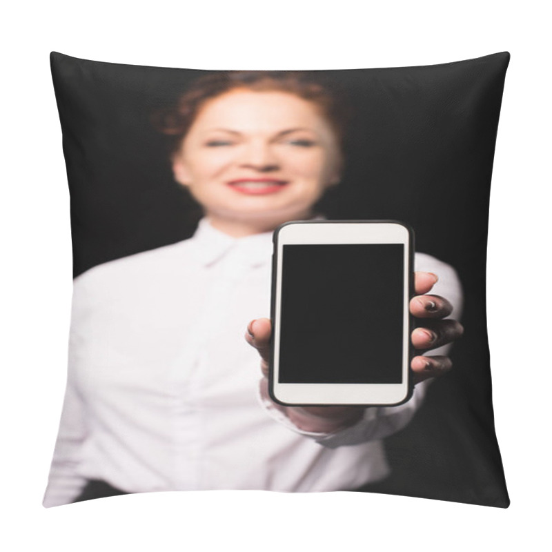 Personality  Woman Showing Smartphone Screen Pillow Covers