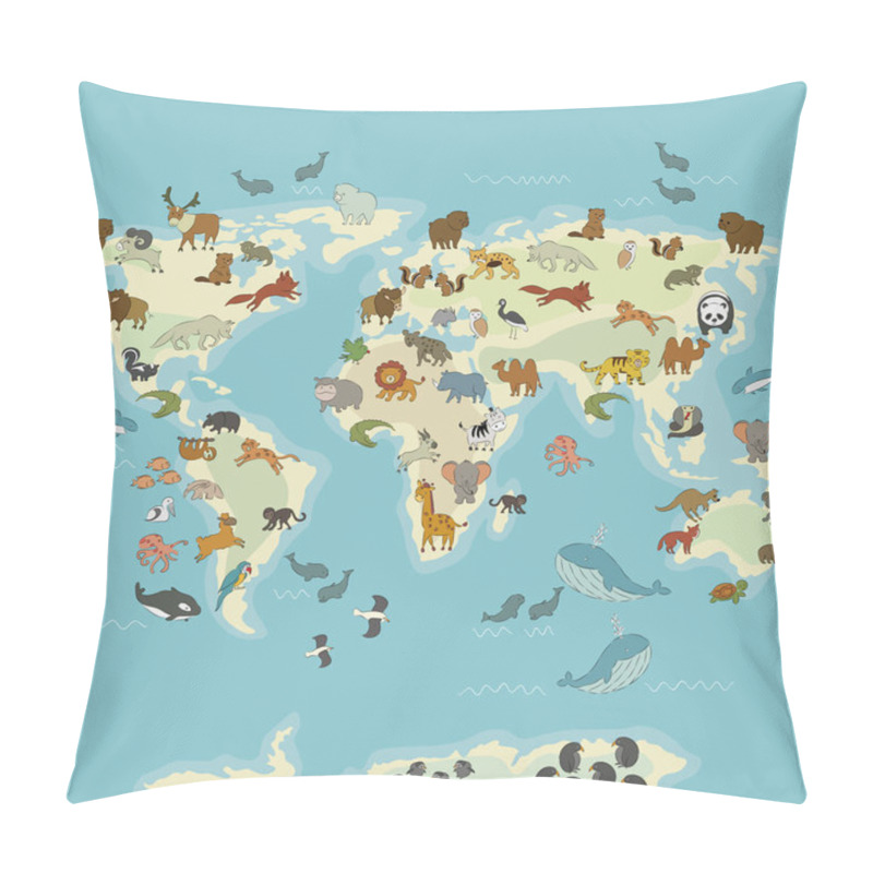 Personality  Animal World Map Cute Cartoon Hand Drawn Nursery Print In Scandinavian Style. Illustration Pillow Covers