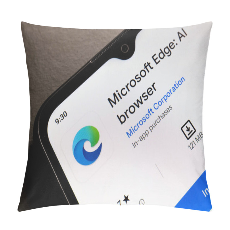 Personality  October 25, 2024, Brazil. In This Photo Illustration, The Microsoft Edge App Logo Is Displayed On A Smartphone Screen Pillow Covers