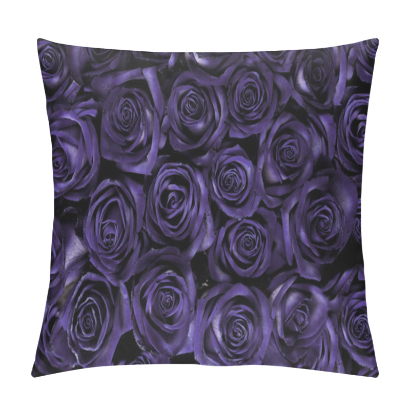 Personality  A Floral Background Of Open Rose Heads In A Rich, Deep Dark Purple Future Dusk, The Color Of The Year 2025. Seamless Floral Pattern Pillow Covers