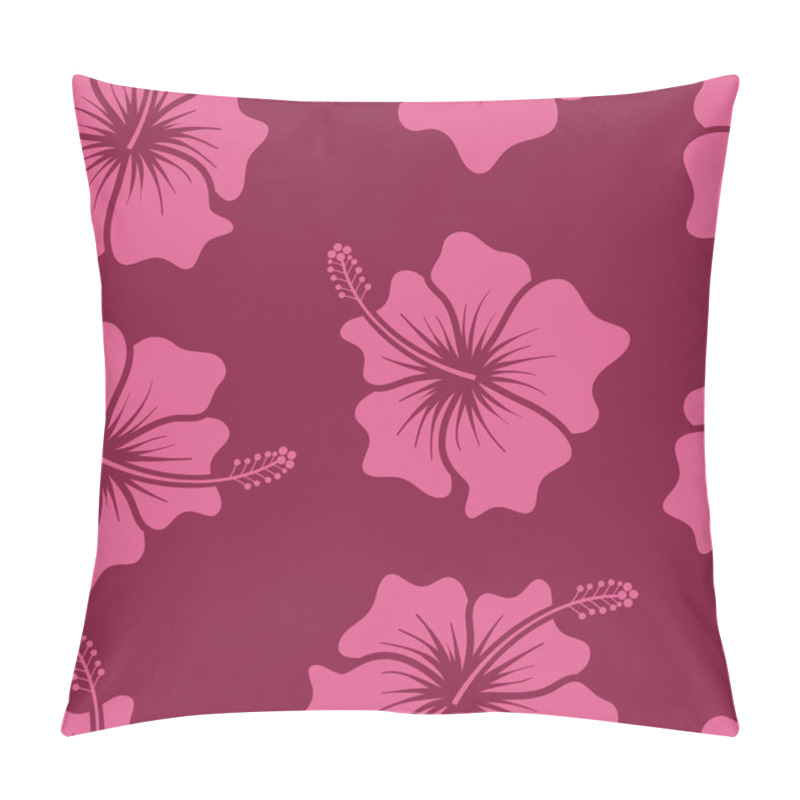 Personality  Tropical Pink Hibiscus Flowers Against A Rich Burgundy Background Pillow Covers