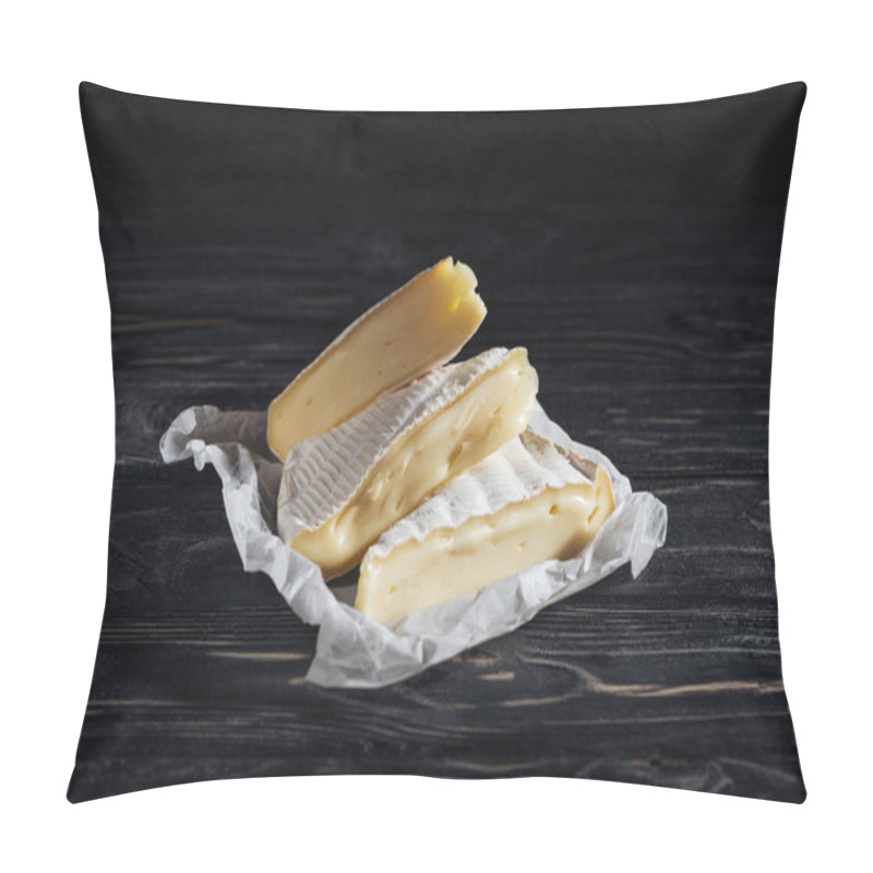 Personality  Pieces Of Yummy Brie Cheese On Wooden Table Pillow Covers