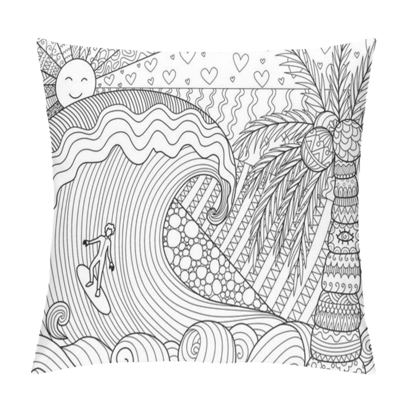 Personality  Man Surfing On Big Wave In The Sunny Day. Happy Summer,sport. Outdoor Activity Pillow Covers