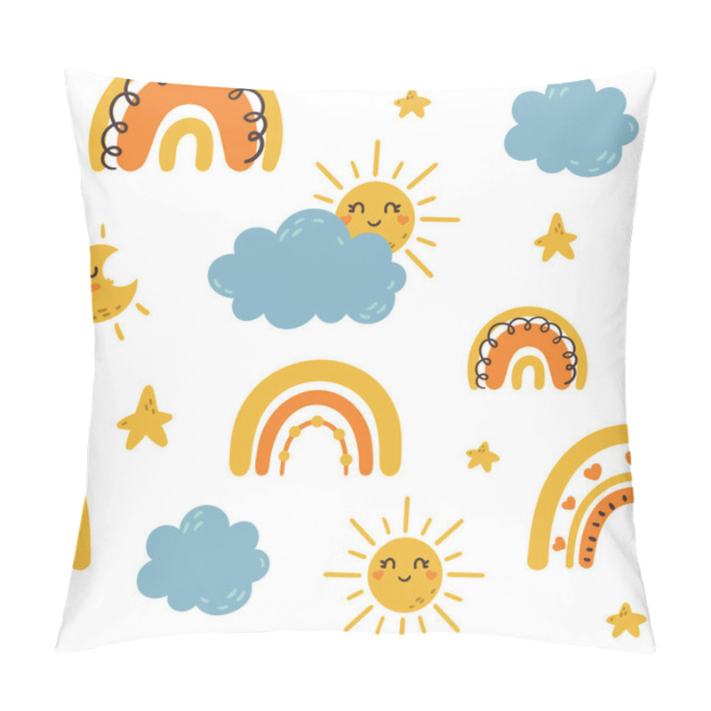 Personality  Cartoon Kids Seamless Pattern With Sun, Cloud And Rainbow Pillow Covers