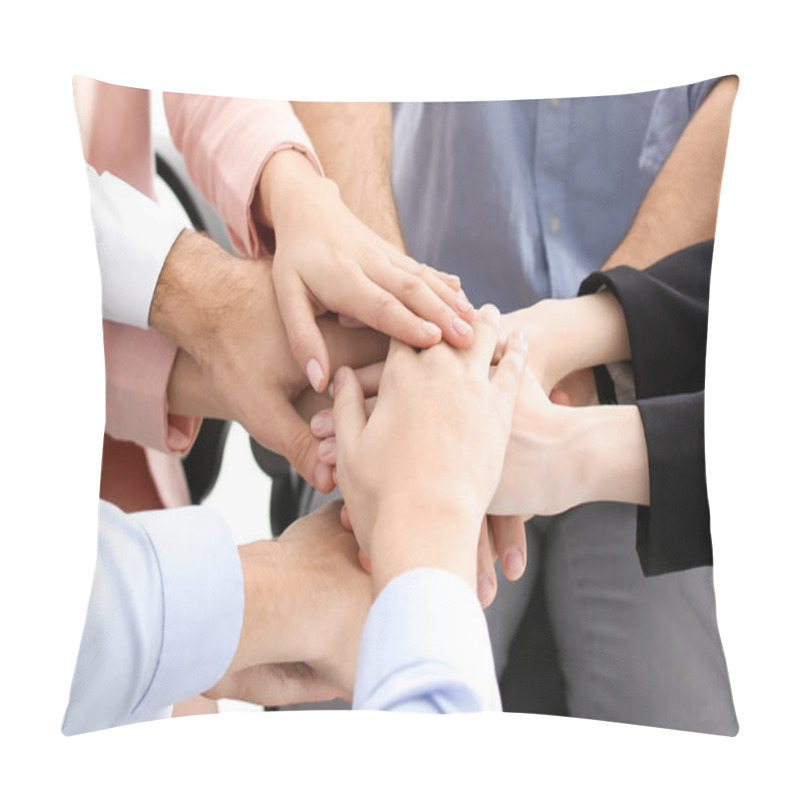 Personality  Young People Putting Hands Together, Closeup. Unity Concept Pillow Covers